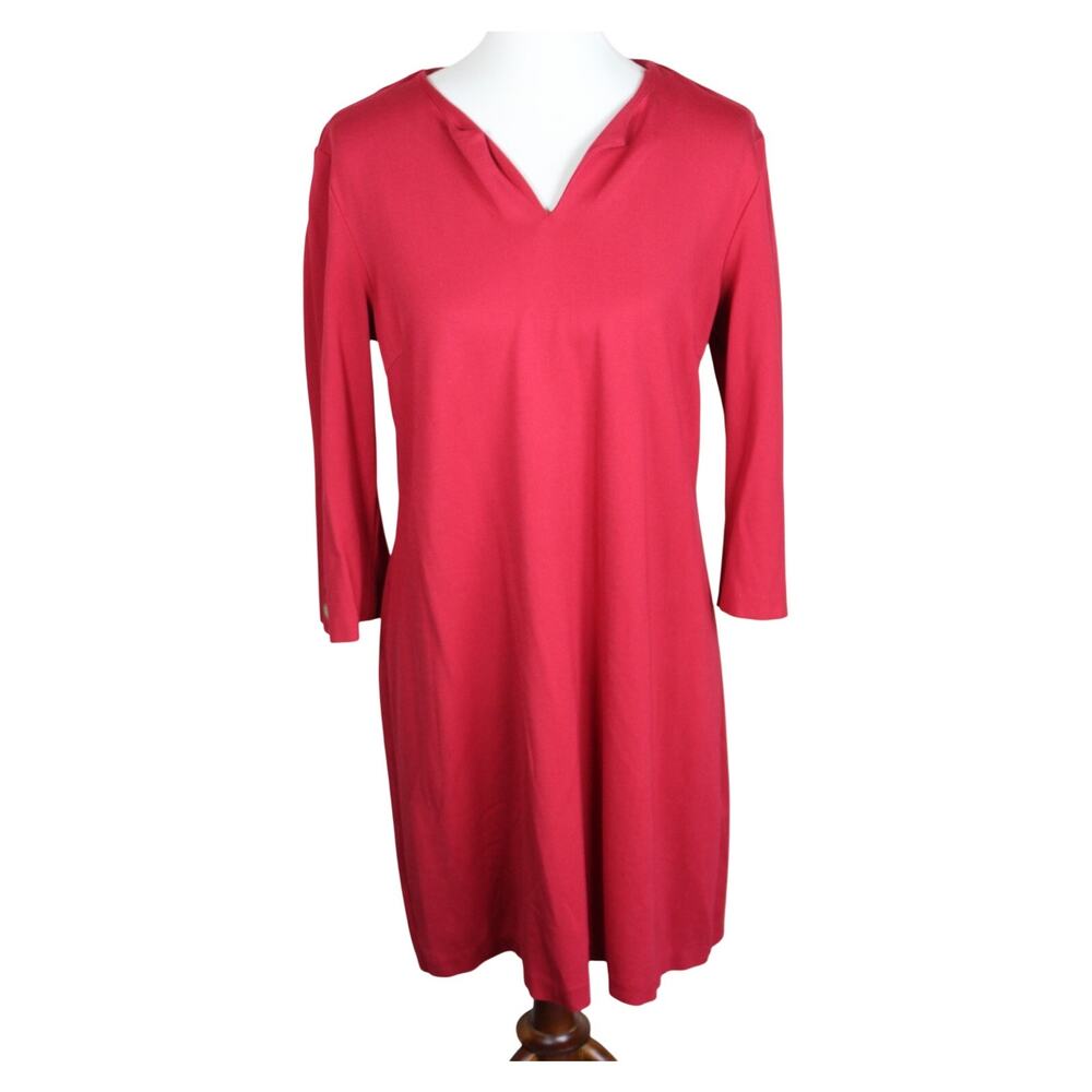 J McLaughlin Shift Dress Womens Large Red Career Minimalist Stretch Buttons